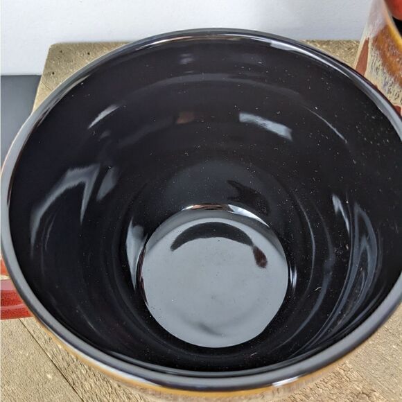 Pier 1 imports Stoneware soup mugs with handle Brown blue drip glaze set of 3 - Picture 5 of 7